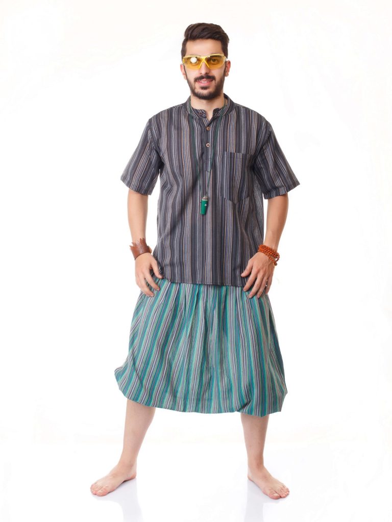 پیراهن سنتی آستین کوتاه نقره آبی – Steel Blue Kurta Shirt